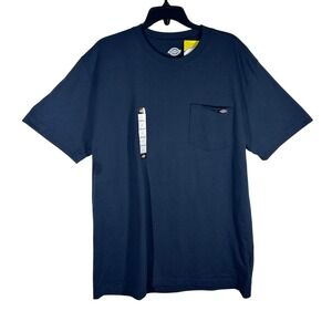 Dickies‎ Mens L Navy Blue Short Sleeve Pocket T Shirt Knit Pullover Shirt NEW